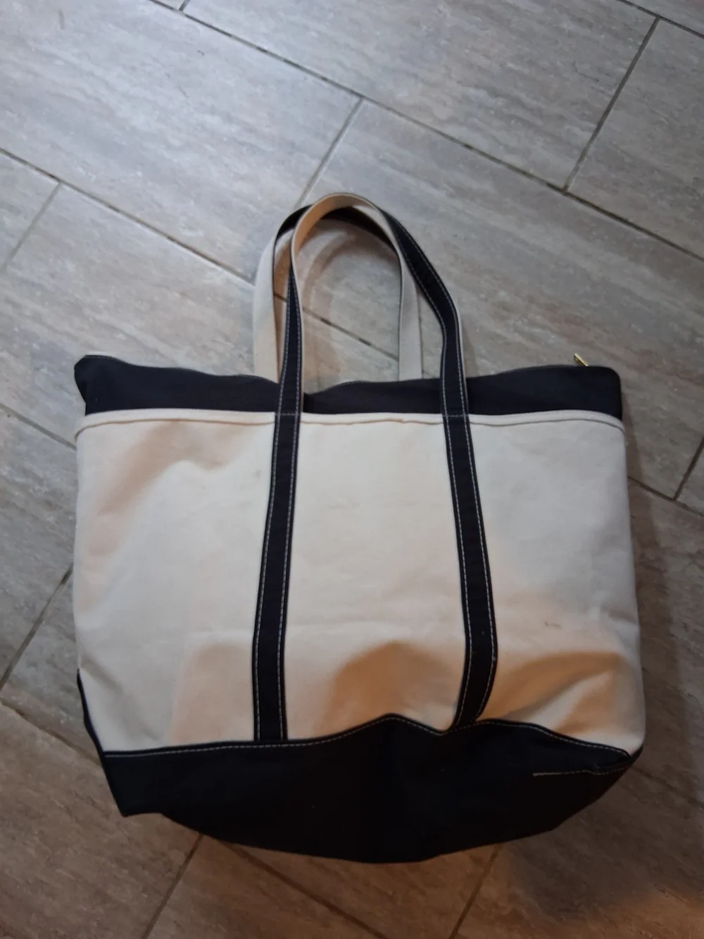 Vintage LL Bean Boat and Tote Navy Blue White Canvas Large USA Made Zip Top